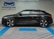 Camioneta SUV coupé de lujo Audi Q3 Sportback 2.0 S Line 180 Hp transmisión DSG automática año 2022 seminueva en color negro, vista exterior lateral perfil izquierdo completo exhibida en Namacar Automotriz.